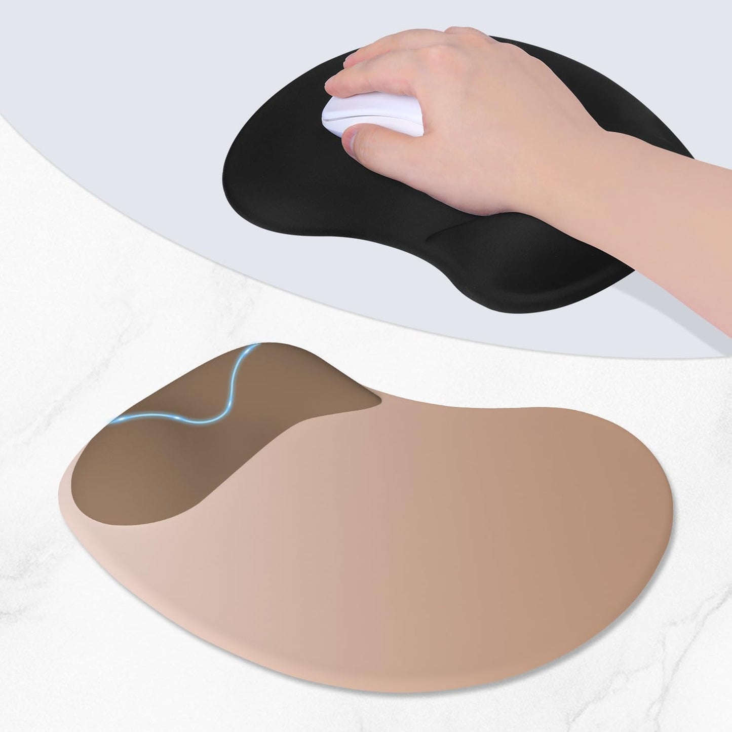 ITNRSIIET Ergonomic Mouse Pad, Cushioned Gel Wrist Rest, Non-Slip Base, Smooth Surface, Cute Multi-Color, 9.5 x 8.2 in, Soft Brown Gradient
