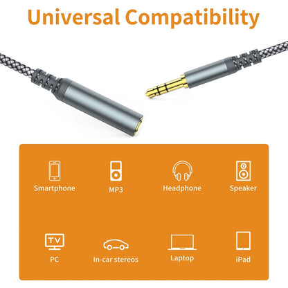 MCSPER Headphone Extension Cable, [2-Pack, 10ft Hi-Fi ] 3.5mm Extension AudioMale to Female Aux Adapter Hi-Fi Sound Stereo Extender Cord for Headset, iPhone, iPad, Smartphones, Tablets & More (Grey)