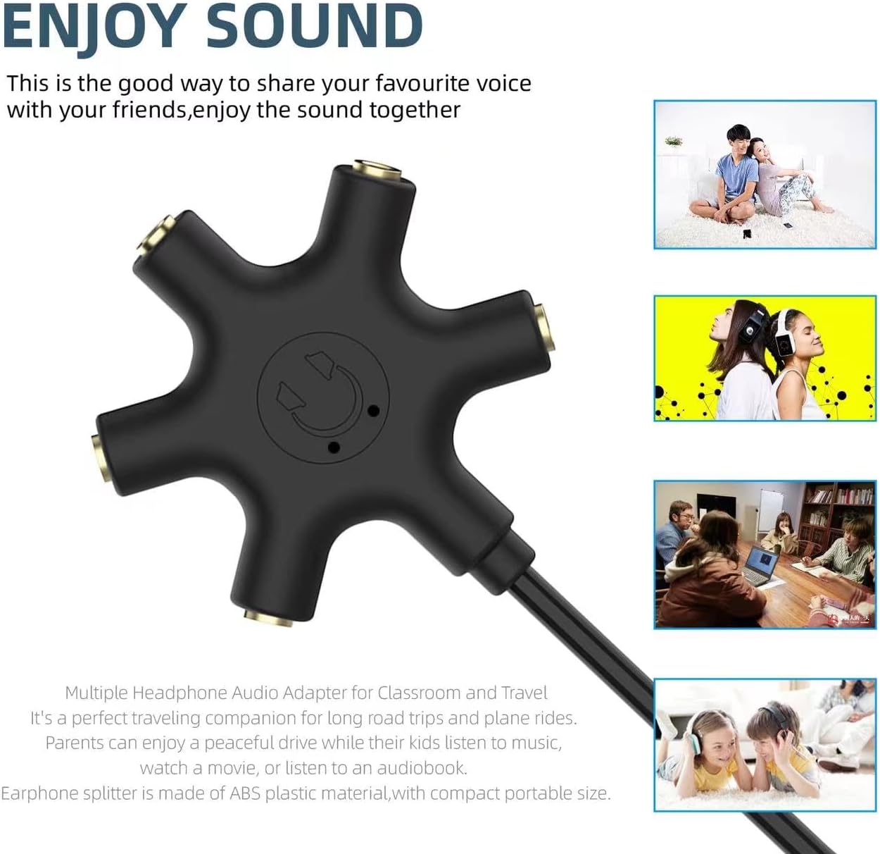 Multi Headphone Audio Splitter, 5-Way 3.5mm Jack Stereo Headset Adapter to Connect Up to 5 Devices for Mixing, Shared Experiences - for iPhone, iPad & More