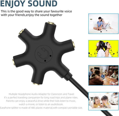 Multi Headphone Audio Splitter, 5-Way 3.5mm Jack Stereo Headset Adapter to Connect Up to 5 Devices for Mixing, Shared Experiences - for iPhone, iPad & More