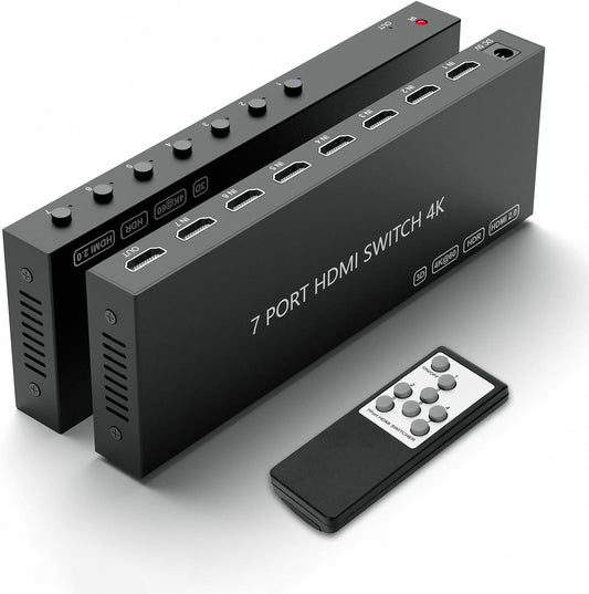 7 Way HDMI Switch 4k@60Hz HDMI Switcher 7 in 1 Out HDCP 2.0 Manual HDMI 2.0 Hub Supports 3D Compatible with Nintendo Switch/Switch OLED/Xbox/ PS5/4/3 Blu-Ray Player Fire Stick Roku Apple TV Chromeca
