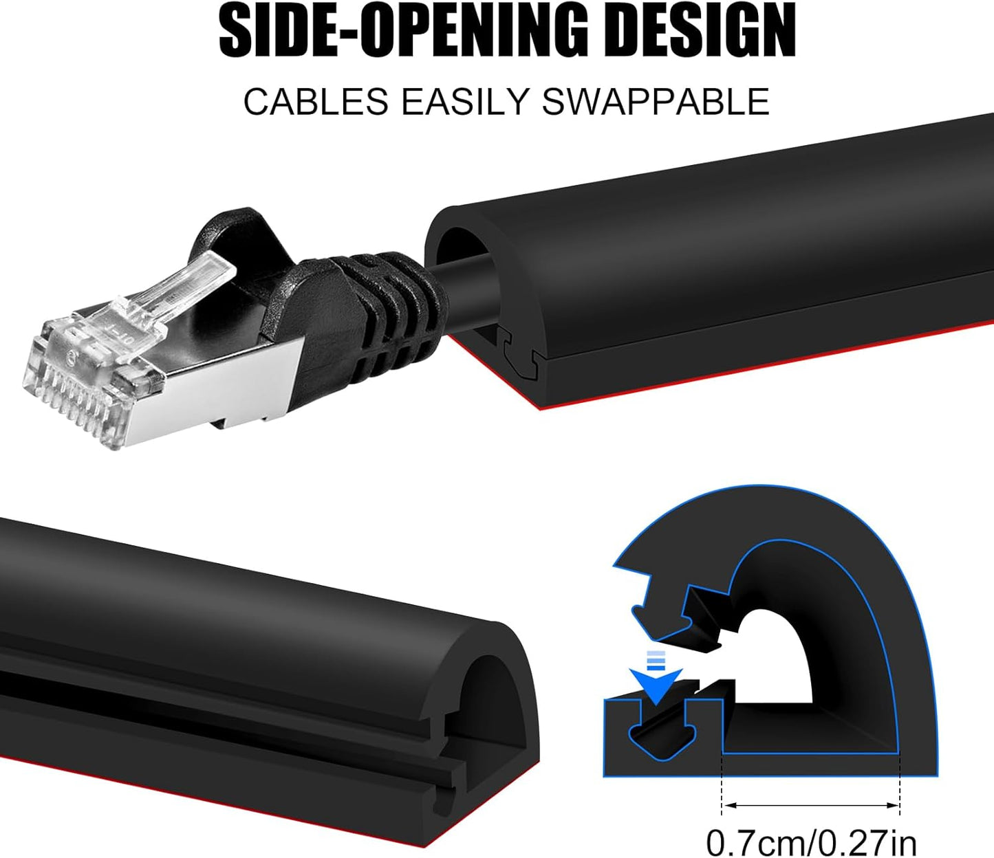 Self-Adhesive Cable Hider,Flexible Wire Cover Cable Raceway for Wires, Wall Mount TV, Home Audio, Network,Power and Phone Line Managemen (Black, 236inch)