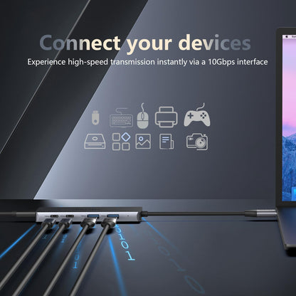 USB C Hub 10Gbps Adapter with 2 USB-C 3.2 & 2 USB-A Ports, Power Delivery, High-Speed Multiport Splitter for MacBook Pro, iPhone 16/15 Pro, Galaxy S23