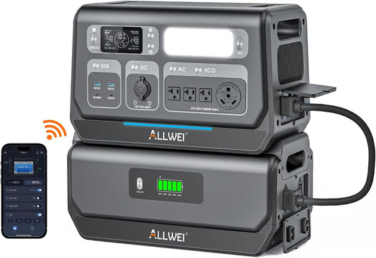 ALLWEI 2400W Portable Power Station and B200 PRO Expansion Battery, 4096Wh LiFePO4 Battery 4 AC Outlets Up to 2400W for Home, Outdoor Camping, RV, With 1500W AC Charging &1200W Solar Charging