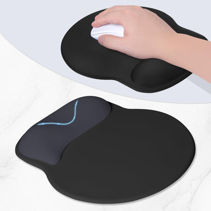 ITNRSIIET Ergonomic Mouse Pad with Wider Memory Foam Wrist Rest +17%, Curved Cushion Reduces Pressure 20%, Pain Relief, Non-Slip, Smooth, Cute Color Desk Accessory, 9.85 x 9 inch, Black Gray Gradient