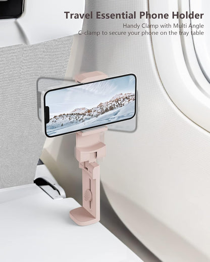 MiiKARE Airplane Travel Essentials Phone Holder, Universal Handsfree Phone Mount for Flying with 360 Degree Rotation, Accessory for Airplane, Travel Must Haves Phone Stand for Desk-Pink&Blue