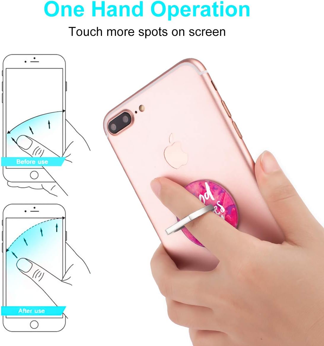 Bonoma Phone Ring Holder, 3 Pack Good Vibes Only Universal Finger Ring Stand Grip Kickstand Compatible with Smartphones and Tablets