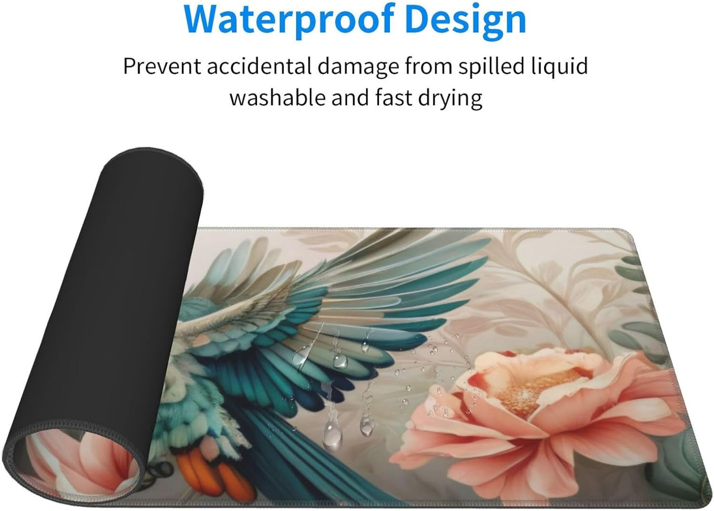 Gaming Mouse Pad, Large Non-Slip Rubber Base Mousepad, Keyboard Mouse Mat, Desk Pad with Stitched Edges, 31.5x11.8inch, Art Bird Flower