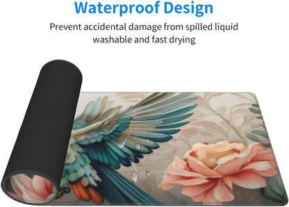 Gaming Mouse Pad, Large Non-Slip Rubber Base Mousepad, Keyboard Mouse Mat, Desk Pad with Stitched Edges, 31.5x11.8inch, Art Bird Flower