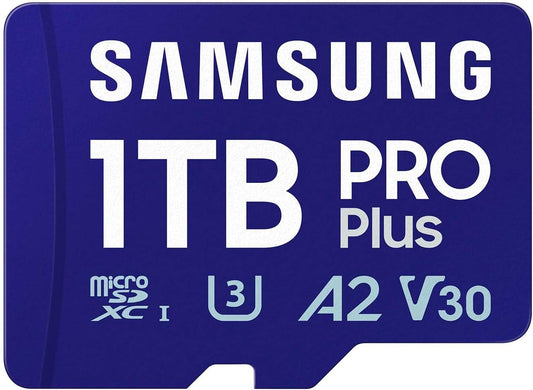 Samsung PRO Plus microSD Memory Card + Adapter, 1TB MicroSDXC, Up to 180 MB/s, Full HD & 4K UHD, UHS-I, C10, U3, V30, A2 for Android Phones, Tablets, GoPRO, DJI Drone, MB-MD1T0SA/AM, 2024