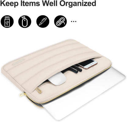 MOSISO 13.3 inch Laptop Case, 13-13.3 inch Puffy Laptop Sleeve Compatible with MacBook Air 13 13.6 M4 M3 M2 M1/Pro 13/Pro 14, HP Dell ASUS Lenovo,Polyester Horizontal Bag with Small Case, Sand