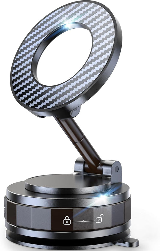 Vacuum Magnetic Car Phone Holder for Magsafe [89+LBS Suction & 3200gf Magnetic] 360° Adjustable Ultra Suction Cup Phone Holders for Your Car/Gym/Mirror, Car Mount for iPhone & Android (Black)