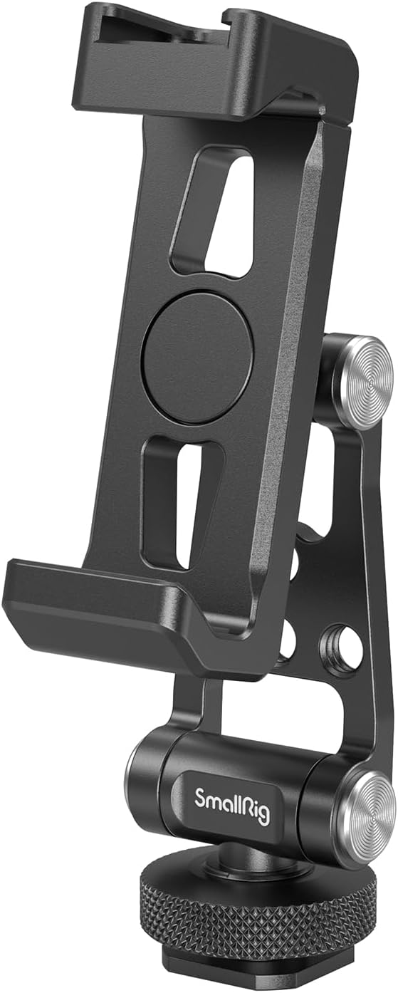 SMALLRIG Metal Phone Holder Support with Cold Shoe Mount, Universal Smartphone Adapter Support Free Adjustment Joints, Phone Tripod Mount for iPhone 17/16/15, for Samsung Galaxy etc-4382