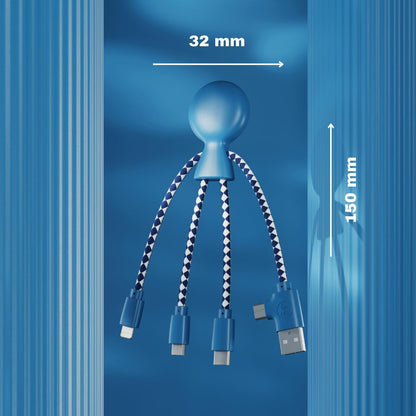 Multi USB Cable 4 in 1 - Universal Charger Made from Recycled Plastic - USB, USB-C, Lighting, Micro USB Ports - Compatible with All Smartphones Mr Bio Blue Octopus