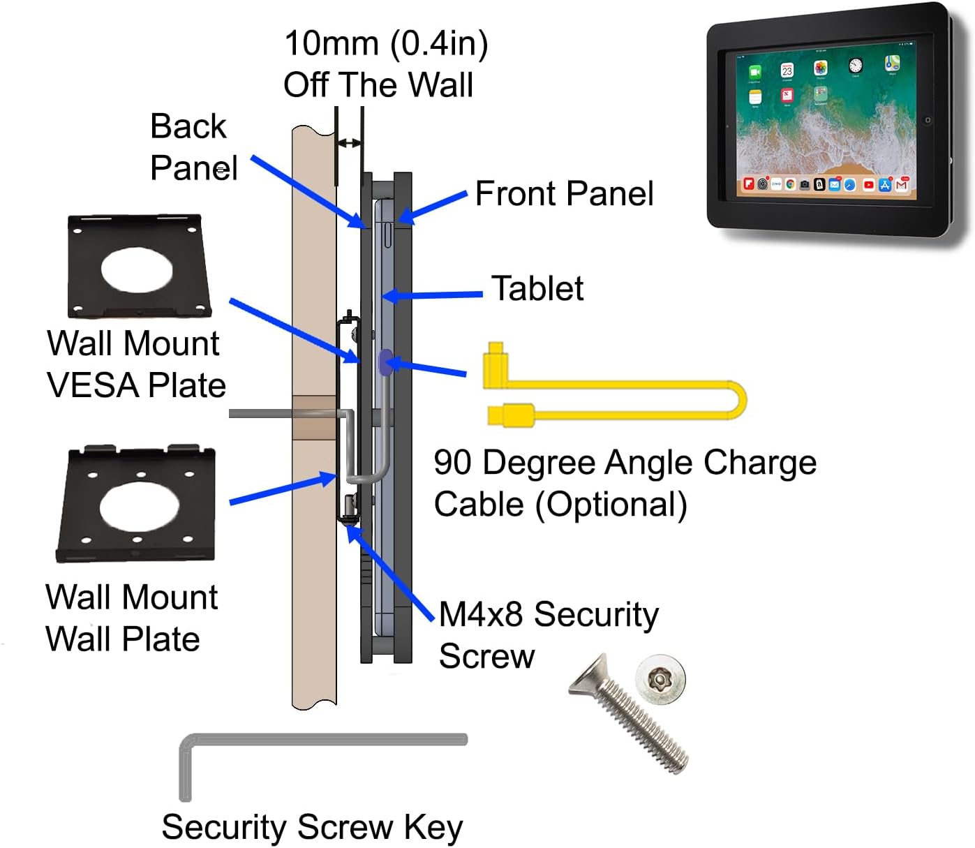 TABcare Anti-Theft Acrylic VESA Enclosure for Apple iPad mini 6 8.3" 2021 with Free Wall Mount Kit & 90-Degree Angle USB C Charge Cable (iPad mini 6 8.3", Red)