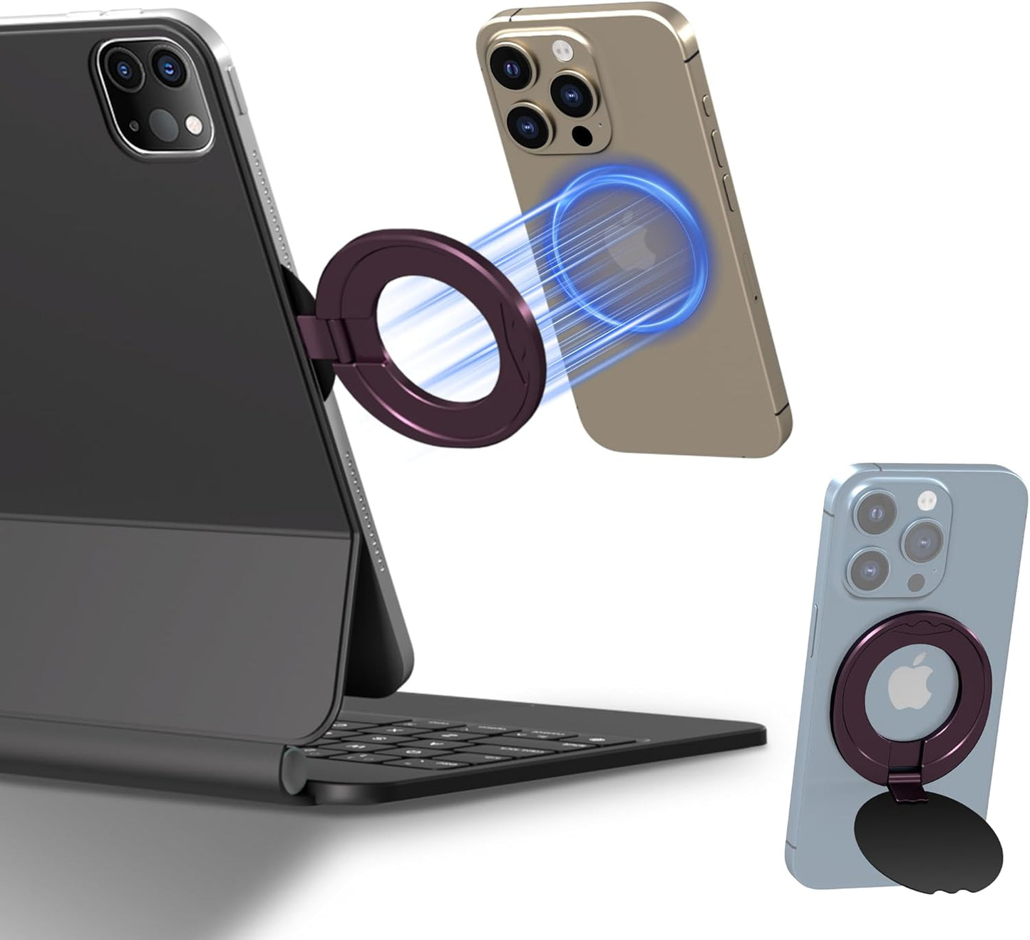 Magnetic Phone Holder for Magic Keyboard, Slim Portable Foldable Magnetic Phone Stand for iPad/Samsung Keyboard Cases, Compatible with Magsafe and Non-Magsafe All Phone (Purple)