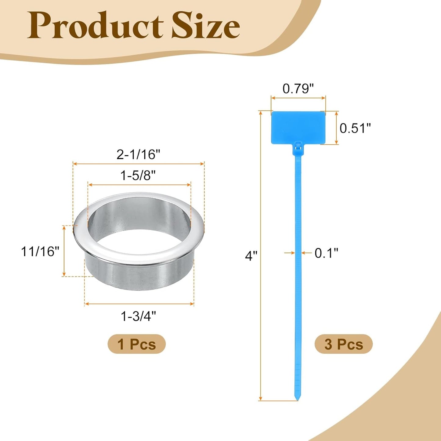 uxcell Desk Grommet, 1-3/4" (45mm) Zinc Alloy Cable Hole Cover Wire Cord Organizer with Marked Cable Ties for Home Office Desktop Wire, Silver Tone