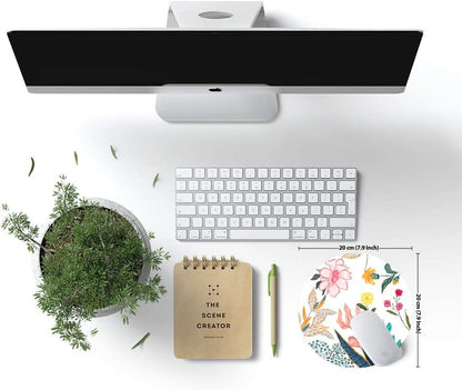 Mouse Pad, Floral Mouse Pad, Round Computer Mouse Mat with Design, Non-Slip Rubber Base Mousepad, Waterproof Office Mouse Pads for Women