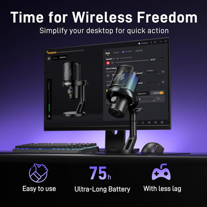 MAONO Wireless Gaming Microphone for PC, Condenser USB Mic with Software AI Voice Change,3-Level Noise Cancellation,Custom RGB, for Streaming Recording Podcast PS5 PS4 Twitch YouTube (DM40 Pro-Black)