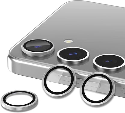 for Samsung Galaxy S24 FE Camera Lens Protector, Individual Metal Ring Tempered Glass Lens Cover, [Strong Adsorption] Scratch Resistant Ultra-Thin HD Clear Lens Cover, 1 Set-Silvery
