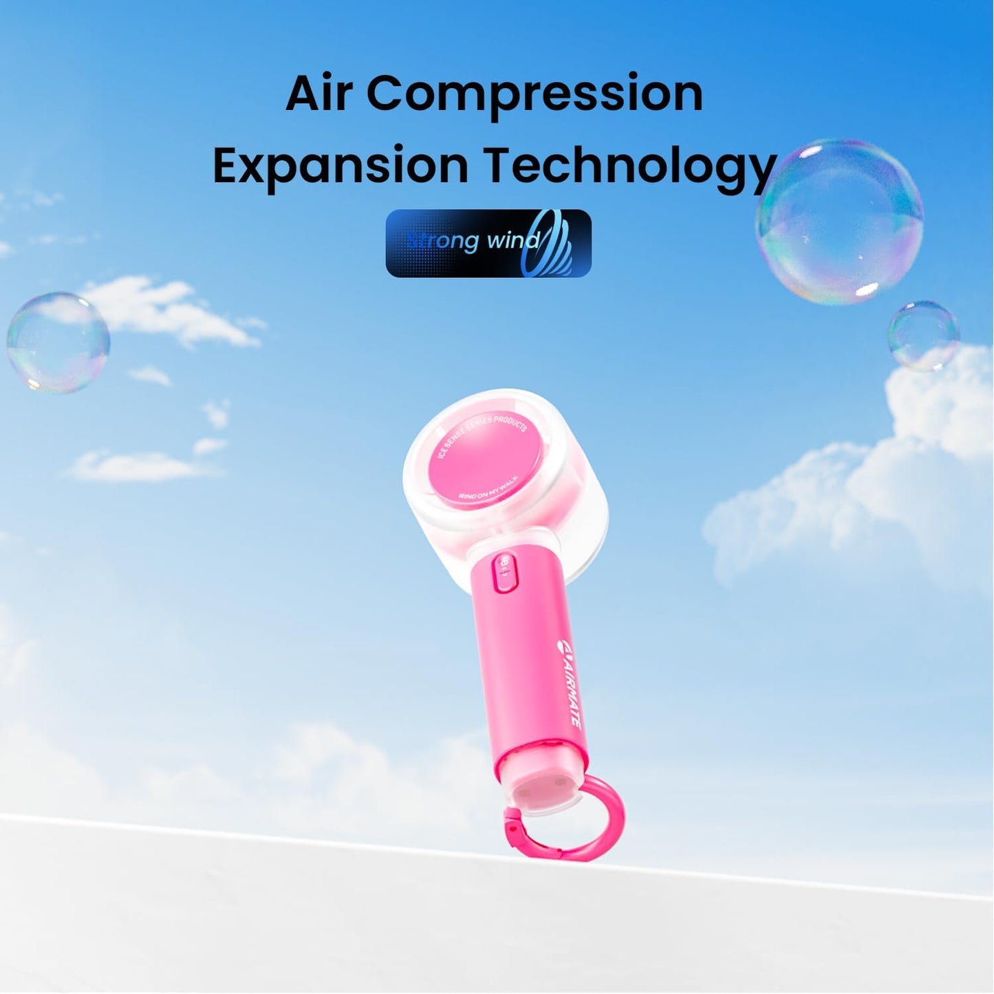 AIRMATE Portable Handheld Fan, 5 Wind Speed Adjustable, 3000mAh Battery Rechargeable, Durable Motor, 13000RPM Super Powerful Wind, Personal Turbo Hand Held Mini fan for Makeup/Travel/Outdoor (Pink)