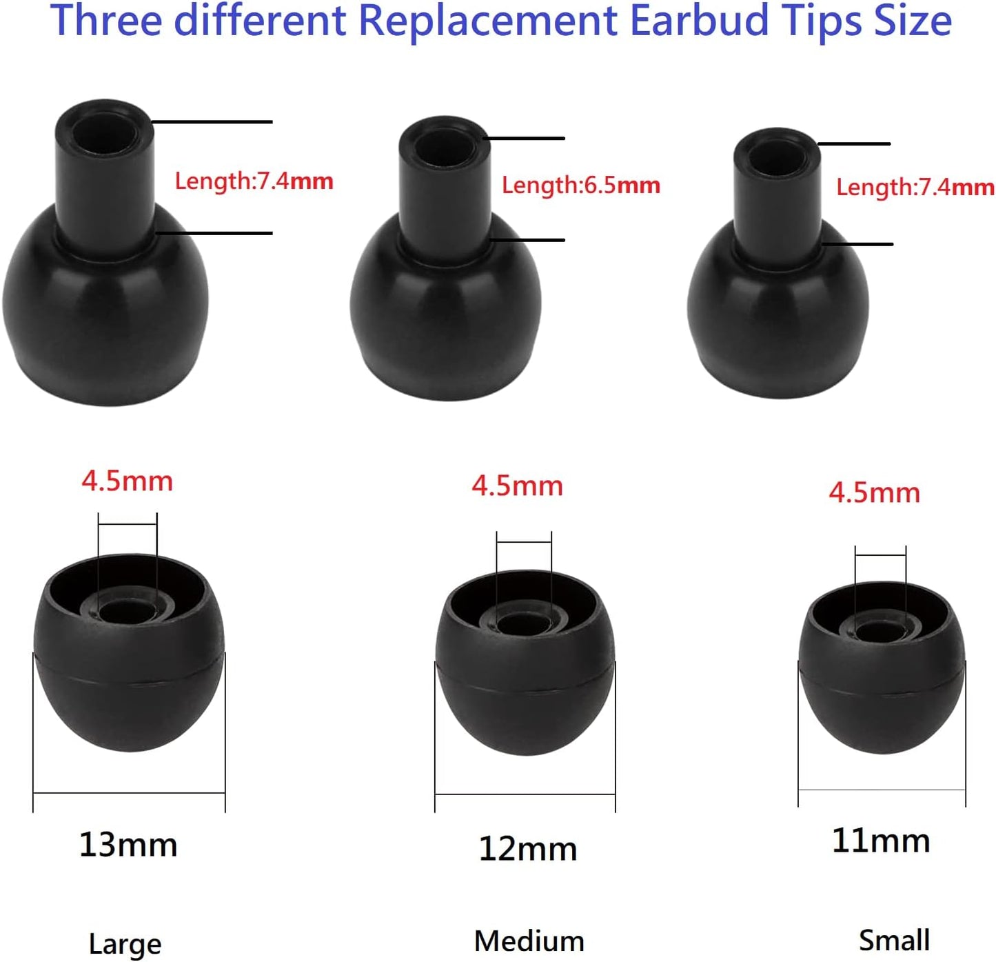 36 Pieces Large Earbud Tips Soft and Comfortable Silicone Earbud Tips Ear Bud Replacement Pieces Silicone Fit Most in-Ear Headphones，Inner Hole 3.8mm -5.5mm，Large Black Earbuds Silicone Tips