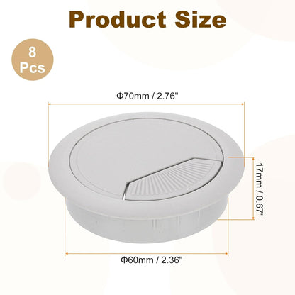 uxcell 8 Pcs 60mm (2.36 Inch) Desk Grommet, Plastic Cable Hole Cover, Wire Cord Cable Organizer for Home Office Computer Desk Cabinet, Gray