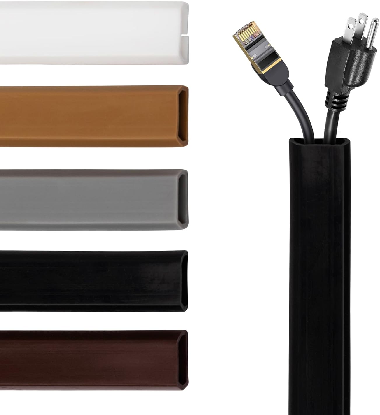 Rubber Bond TV Cord Hider Cable Protector - Strong Self Adhesive Wall Cord Cover Cable Hider - Low Profile Cable Management Wall Cord Concealer Cable Raceway (Black, 10 Feet)