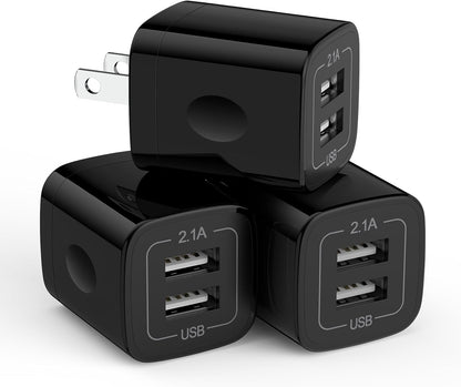 USB Wall Charger Box, 3Pack 2.1A Dual USB Charging Block Brick Cube Power Adapter for Phone 16/15/14/13/12 Pro Max/SE/8, Samsung S25 A15 5G A35 A14 S24 S23 S22 S21 FE/Ultra, Google Pixel 8a, LG, Moto