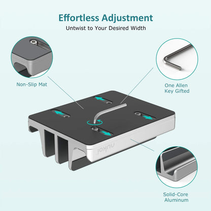 Vertical Laptop Stand - SPACEMax Adjustable GRIPLock Anti-Tip Silicone 4 Slots Aluminum Desktop Holder - Double Dock Stand - 2 Phone Slots Fits Up to 17.3” Laptops, Tablets, Phones - Silver