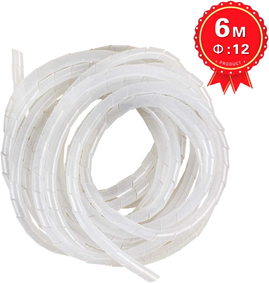 20Ft XHF 1/2" Clear Spiral Cable Wrap 12mm(Wrapping Range:9mm-65mm) Cord for Computer Electrical Wire Organizer Sleeve Hose RoHS