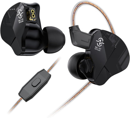 CCZ NC01 Gospel Gaming Earbuds, Stereo Sound in Ear Monitor Headphones Wired, Customized Dual Magnetic DD IEMS Earphone with Detachable Tangle-Free Cable PC Cavity for Computer (with mic, Dark Black)