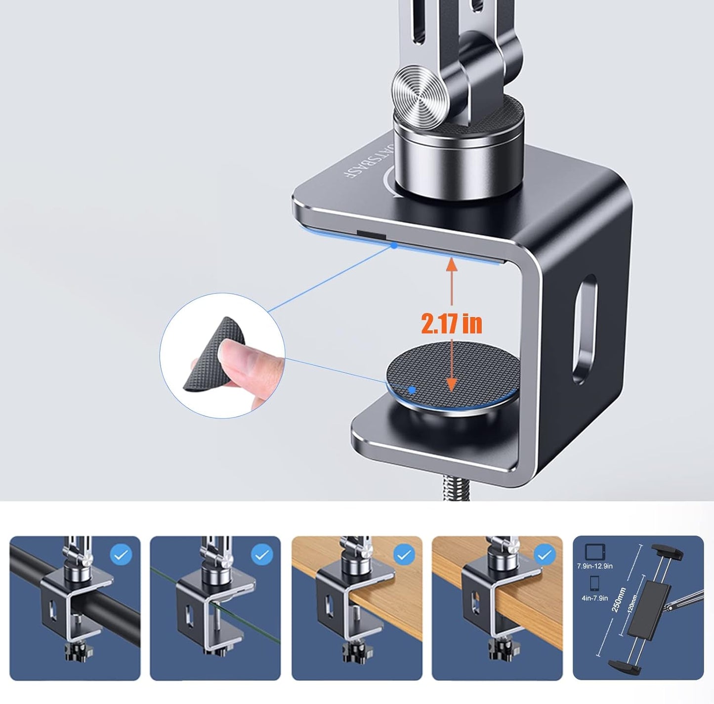 OATSBASF Phone and Tablet Holder Bed Gooseneck Mount, Aluminum Long Arm Foldable Lazy Stand, Universal 360 Degree Rotatable for iPhone, iPad, Tablet