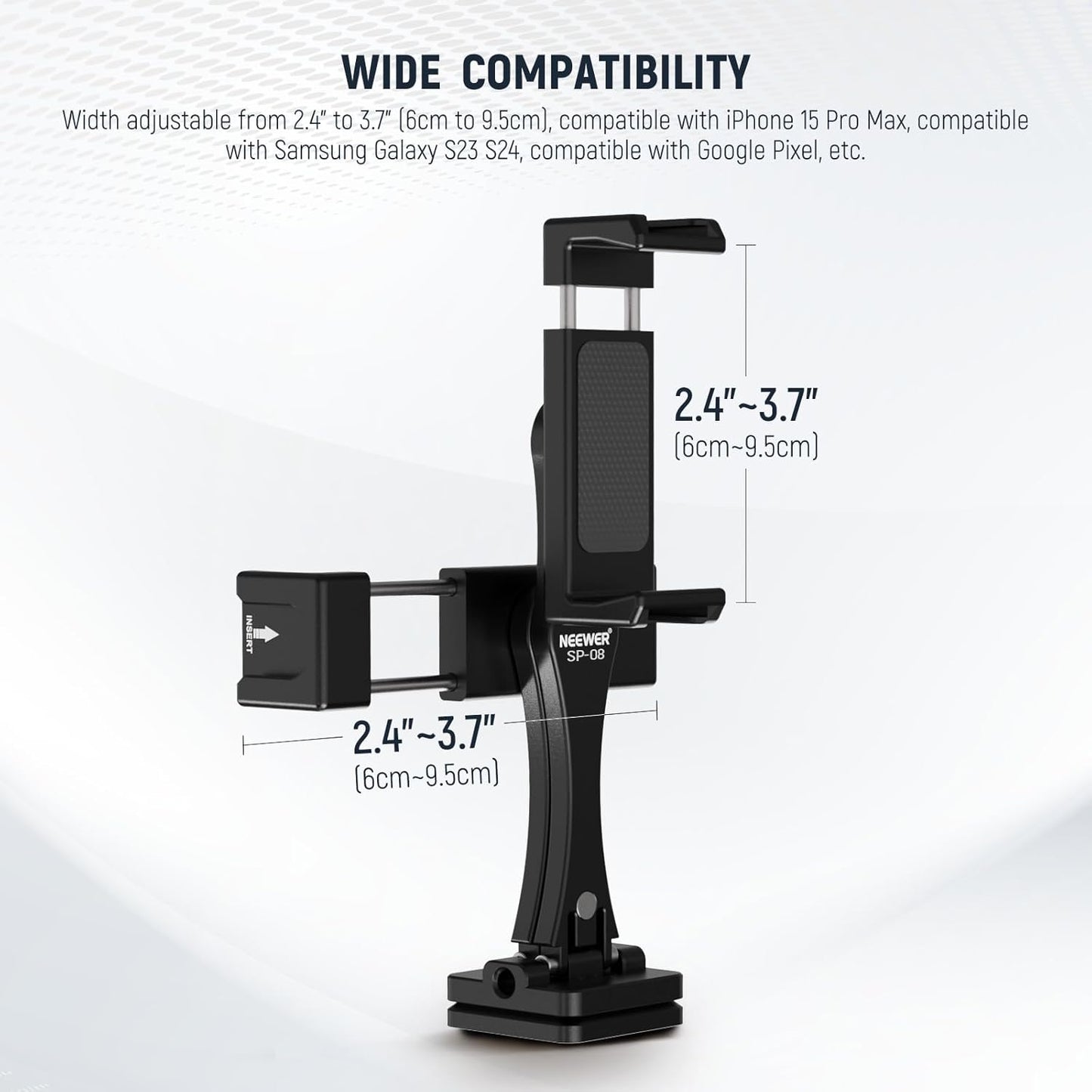 NEEWER Metal Phone Tripod Mount Adapter with Arca QR Base, 360° Rotatable Dual Cell Phone Clip Clamp Holder with 4 Cold Shoes Compatible with iPhone Samsung for Vlog Live Stream Video Recording, SP-08
