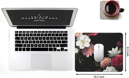 JIKIOU 3 Pack Mouse Pad with Stitched Edge, Comfortable Mouse Pads with Non-Slip Rubber Base, Washable Mousepads Bulk with Lycra Cloth, Mouse Pads for Computers Laptop Mouse 10.2x8.3x0.12inch Peony