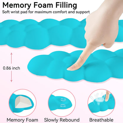Cloud Wrist Rest for Computer Keyboard, 4-in-1 Memory Foam Leather Cloud Keyboard Wrist Rest and Mouse Pad Set with Ergonomic Support for Arm and Palm Cushion, Gaming/Work Setup, Scuba Blue