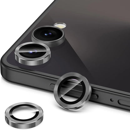 for Samsung Galaxy Z Flip 7 Camera Lens Protector, Individual Metal Ring Tempered Glass Lens Cover, [Strong Adsorption] Scratch Resistant Ultra-Thin HD Clear Lens Cover, 1 Set-Black