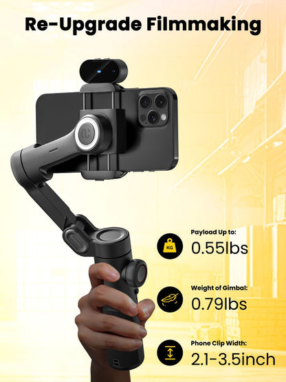 XE AI Version,Gimbal Stabilizer for Smartphone,NO APP AI Tracking, Gesture Control,360°Inception Gimbal with TikTok YouTube,3-Axis Foldable Handheld Tripod for iPhone& Android,Black