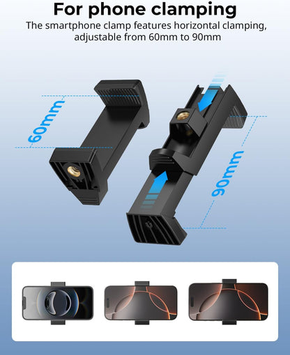 SMALLRIG Clamp w/ 1/4" and 3/8" Thread Holes, 9.8 Inches Adjustable Friction Power Articulating Magic Arm with Phone Holder for Action Cameras, Smartphones, LCD Monitor/LED Lights - 5326