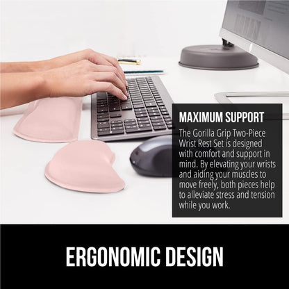 GORILLA GRIP Silky Gel Memory Foam Wrist Rest for Computer Keyboard, Mouse, Ergonomic Design for Typing Pain Relief, Desk Pads Support Hand Arm Mousepad Rests, Stain Resistant, 2 Piece Pad, Light Pink