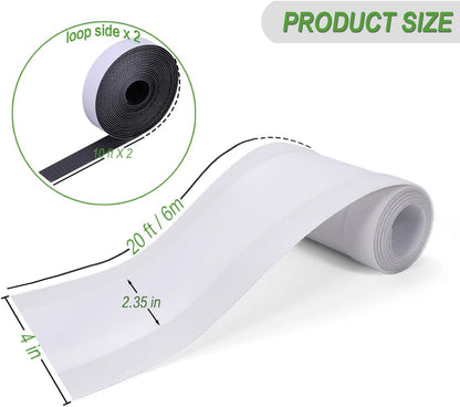 Floor Cable Covers - 20ft Oxford Fabric Cord Protector with Adhesive Hook & Loop,Waterproof Wire Storage Sleeve for Any Floor Surface,Durable Cable Management to Prevent Tripping Hazards (White, 20ft)