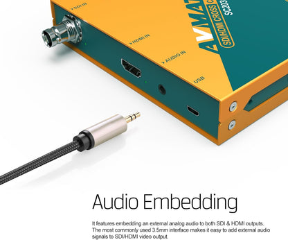 AVMATRIX SDI/HDMI Up/Down/Cross Converter, DlP Switches, SD/HD/3G-SDI Scaling Frame Rate Conversion Scaler, 3.5mm Jack Audio Embedding, Auto Signal Detection SC2030