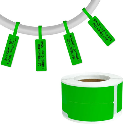 100 Pcs Cable Labels - Waterproof Wire Cord Label, Tear Resistant Wire Labels, Self Adhesive Cord Organizing Label, for Cable Management, Compatible with PUQU AQ20 Label Makers(Green) 25x78mm