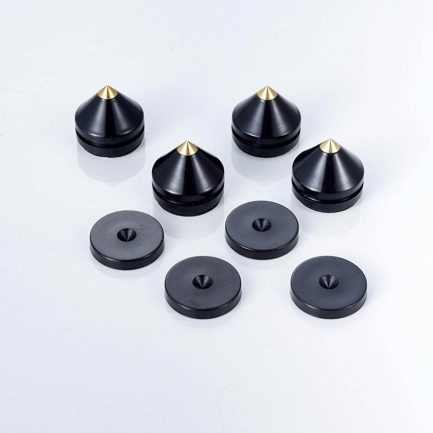 Speaker Spikes Floor Protectors 8pcs, Light Weight Shockproof Speaker Isolation Stand Feet for HiFi Amplifier, Subwoofer, DAC Recorder, Turntable, Cone Base Pad with Adhesive, Black