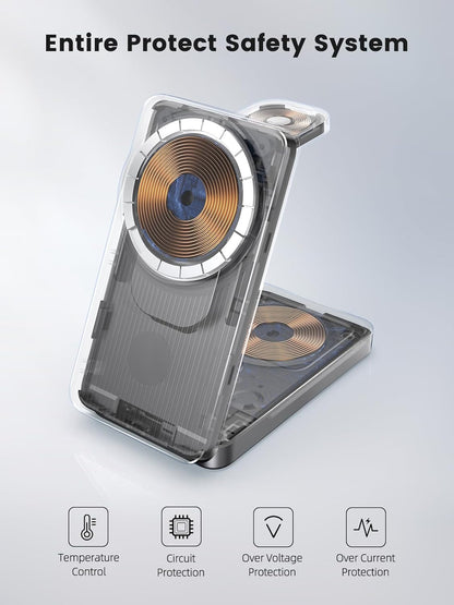 3 in 1 Magnetic Wireless Charger for Samsung, Foldable MagSafe Wireless Charging Station for Samsung Galaxy S25Ultra/Z Fold7/Flip7/S24, Watch Charger for Galaxy Watch 8/Ultra/7/6/5/4/Buds (Grey)