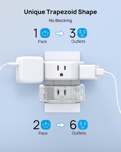 TROND 2 Prong to 3 Prong Outlet Adapter 2 Pack, 3-Way Angled Wall Extender with 3 AC Sockets, Plug Expander for Non-Grounded Outlets in Old House, Cruise Ship Essentials, White