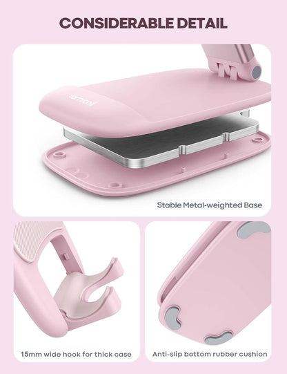 Lamicall Pink Phone Holder, Desk Accessories - Rose Gold Pink Office Cell Phone Holder, Desktop, Office Desks Accessories, Desk Decor for Women, for iPhone, 4-8'' Phone