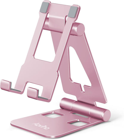 Cell Phone Stand for Desk, Adjustable Desktop Phone Holder Stand, Foldable Moblie Phone Dock for iPhone 15 14 13 12 11 Pro Xs Max Xr X 8 7 6 5 5s SE Nintendo Switch All Phones, Rose Gold