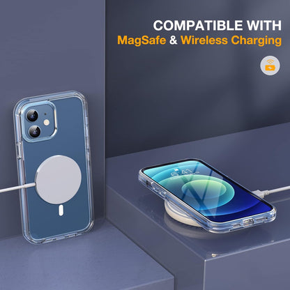 Miracase Magnetic for iPhone 12/12 Pro Case 6.1 inch, (Compatible with MagSafe) Upgrade Full-Body Clear Phone Bumper Case with Built-in 9H Tempered Glass Screen Protector, Magnetic Clear