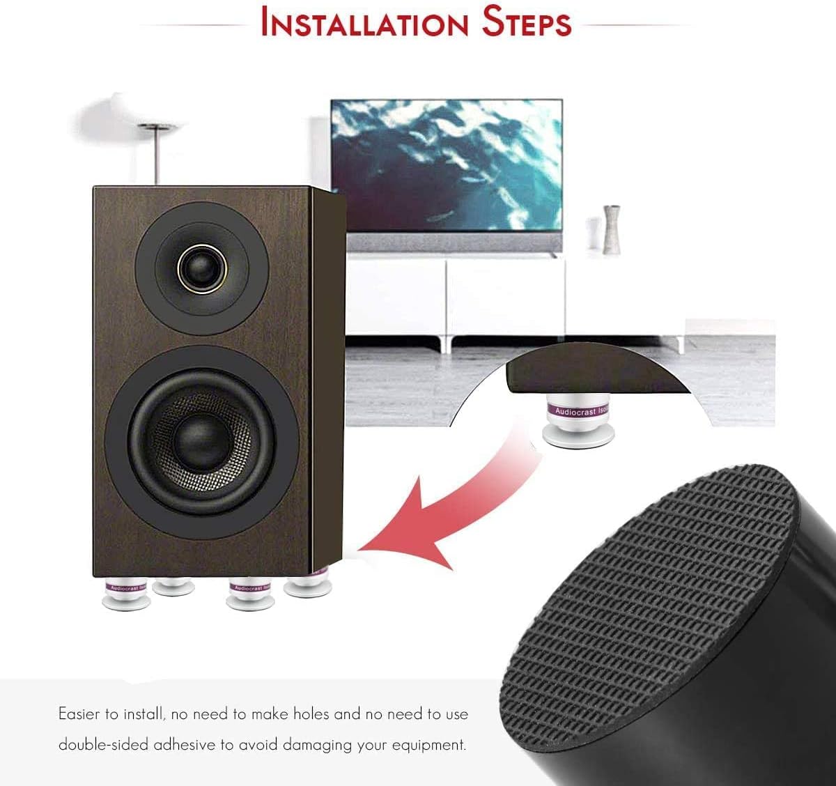 Tertullus 4 Pcs Aluminum Speaker Spike+Speaker Isolation Feet Top Pad Turntable Isolation Feet for Amplifier Speaker Turntable Player Subwoofer Silver